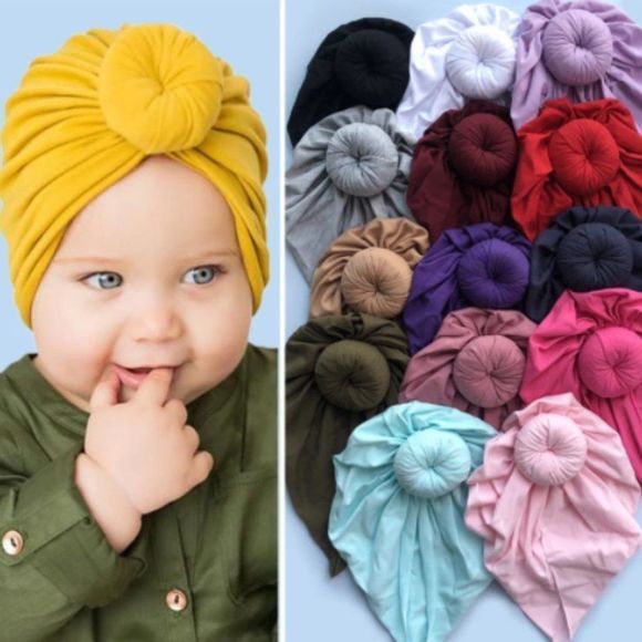 Adorable Brand New Turban Wrap Hat for Baby Royal Blue Citron Green Soft Stretch - Picture 2 of 4